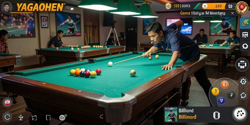 Screenshot YAGAOHEN menunjukkan gameplay billiard yang menarik dan interaktif.